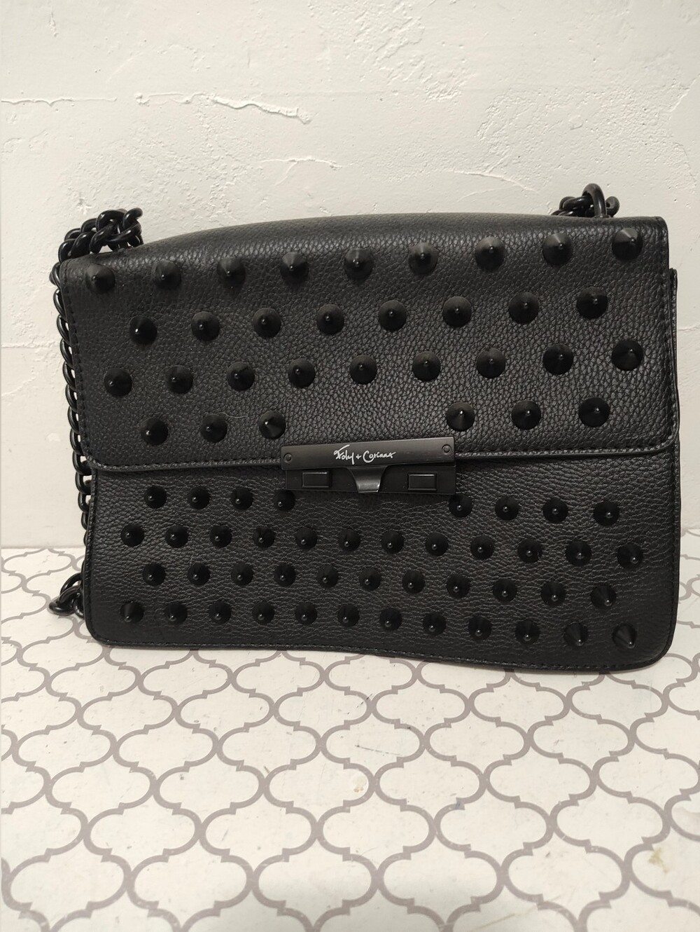 Foley & Corinna Black Studded Chain Shoulder Bag